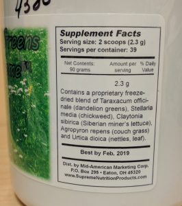 Supplement Facts for Wild Greens Supreme